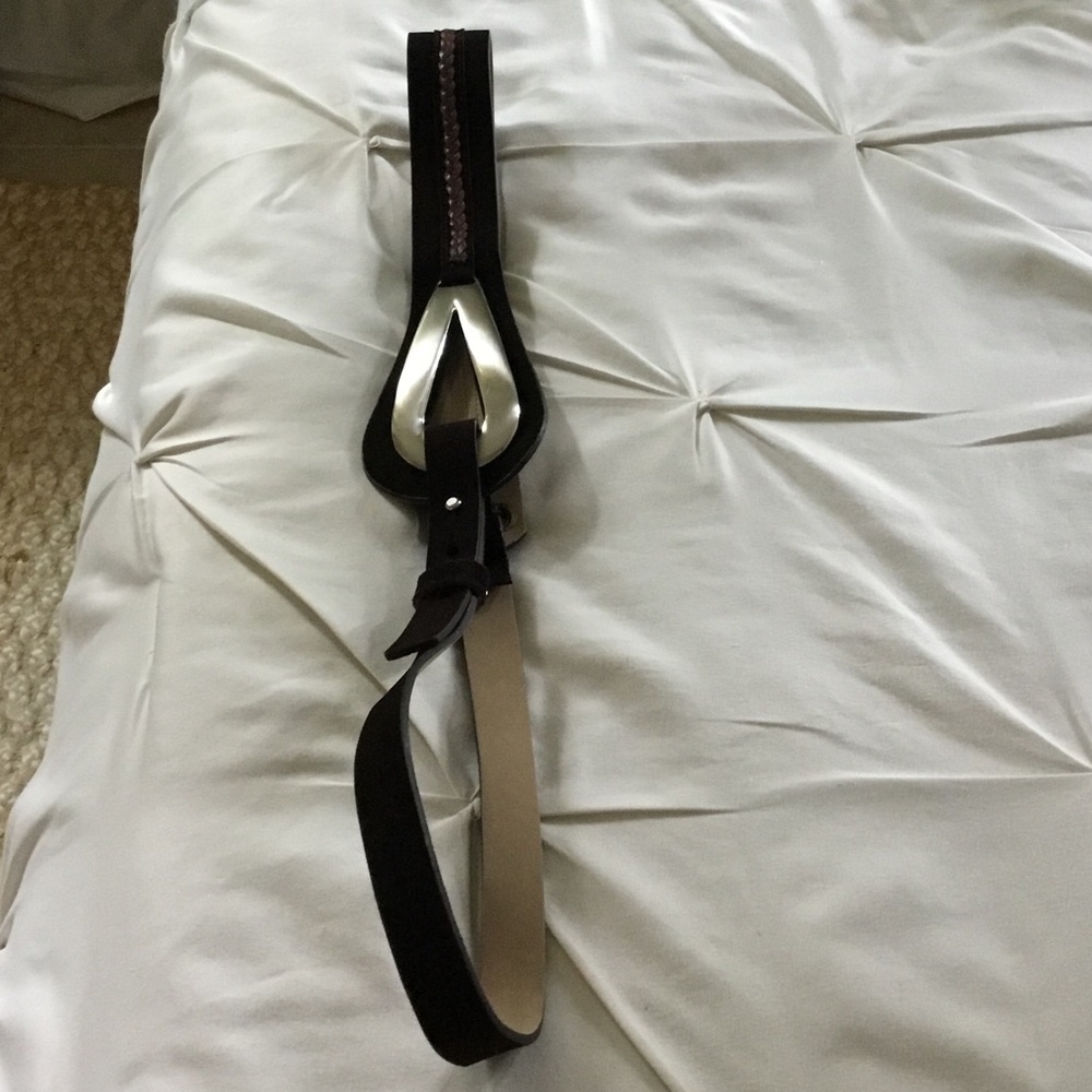 Coldwater Creek Dark Brown Leather Belt with Silver-Tone Teardrop Buckle